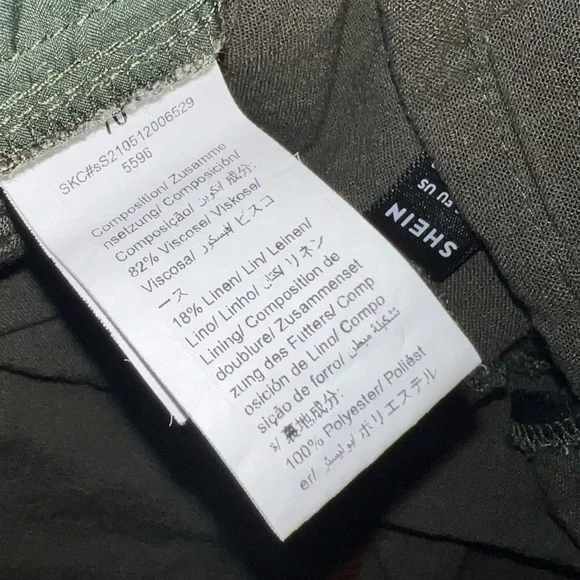 ⭐️SHEIN Army Green Linen Blend Wide Leg Pleated Pants Size L - Picture 9 of 10